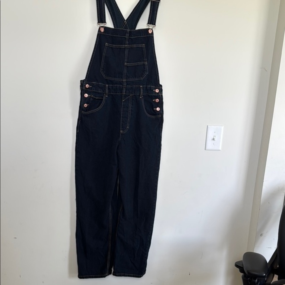 We The Free Black Denim Overalls with Pink Button Accents - Picture 2 of 12